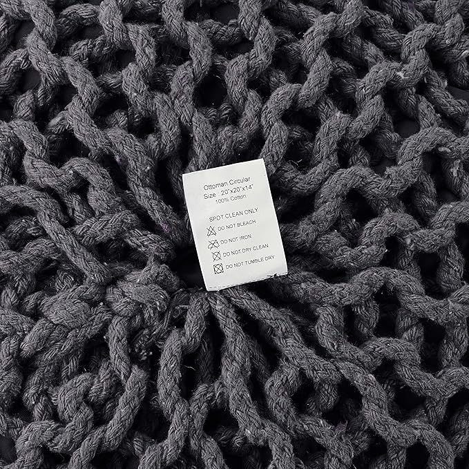 REDEARTH Round Pouf Foot Stool Ottoman - Cotton Hand Knitted Dori Pouffe - Cord Boho Home Décor - Stuffed Cable Poof for Living Room - Bedroom (19.5"x19.5"x14") - Dark Gray-Ruum Studio Home