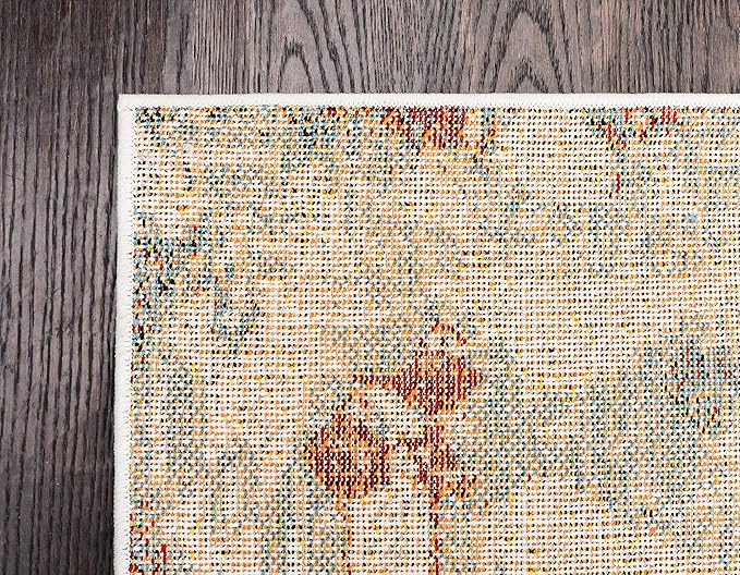 Unique Loom Rosso Collection Vintage, Geometric, Bohemian, Traditional, Distressed, Southwestern Area Rug, 4' 0" x 6' 0", Multi/Ivory-Ruum Studio Home