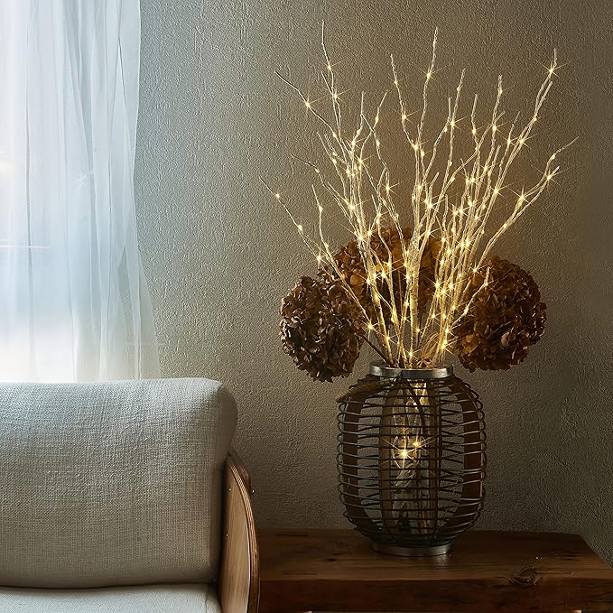 Fudios Lighted Branches 150 LED Fairy Lights with Timer 32in Plug in, Electric Lit White Birch Twigs for Vase Christmas Inside Outside Decor-Ruum Studio Home