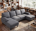 LINSY HOME Sectional Couch, 111'' W Corduroy U Shaped Sofa with Sleepable Armrests, 4 Seat Couch with Double Chaises, Deep Sofa for Living Room, Grey-Ruum Studio Home