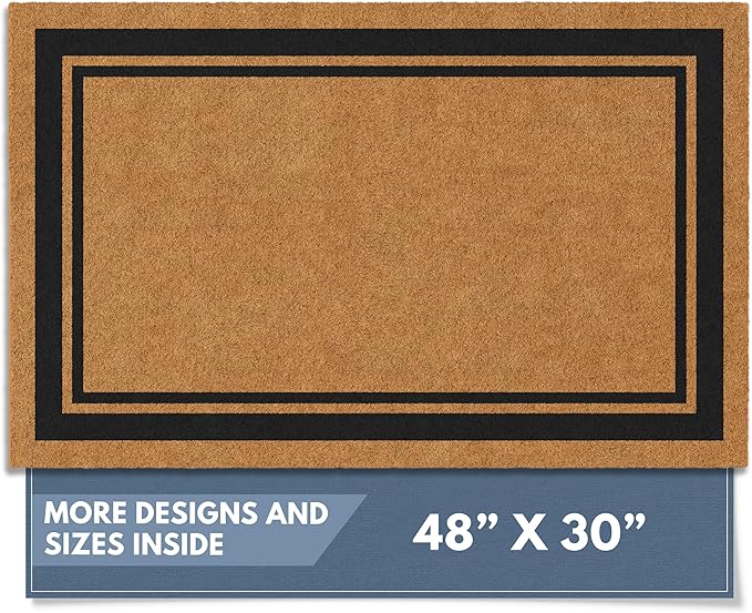 Barnyard Designs Natural Coco Coir Heavy Duty Backing Doormat - Large Cute Non-Slip Front Door Welcome Mat for Outside Entrance or Porch Entry, Brown (30x48, Border)-Ruum Studio Home