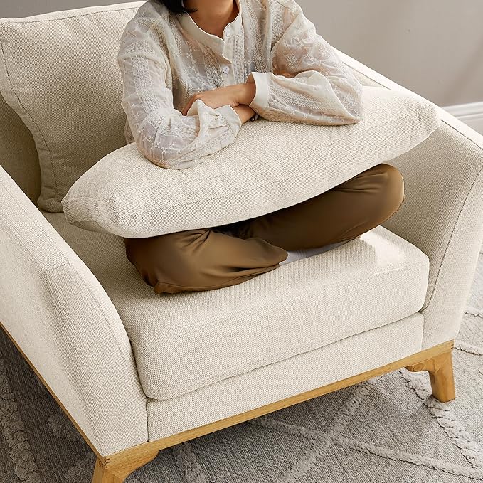Large-Sized Accent Chair, Thick Cushion Bedroom Reading Chair, Comfortable Living Room Single Sofa， Linen Gray-Ruum Studio Home