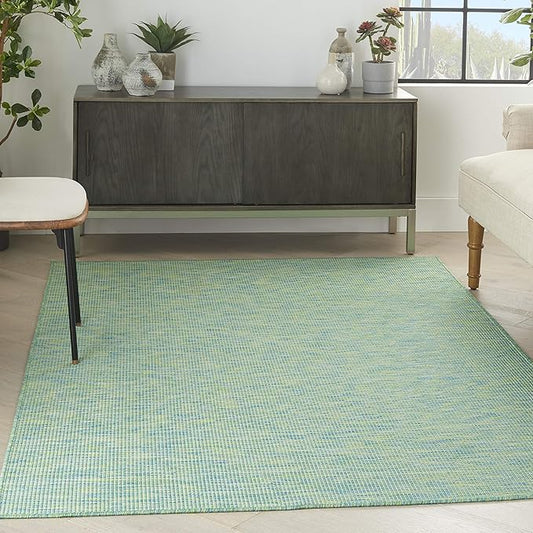 Nourison Positano Indoor/Outdoor Blue/Green 3' x 5' Area Rug, Easy Cleaning, Non Shedding, Bed Room, Living Room, Dining Room, Backyard, Deck, Patio (3x5)-Ruum Studio Home