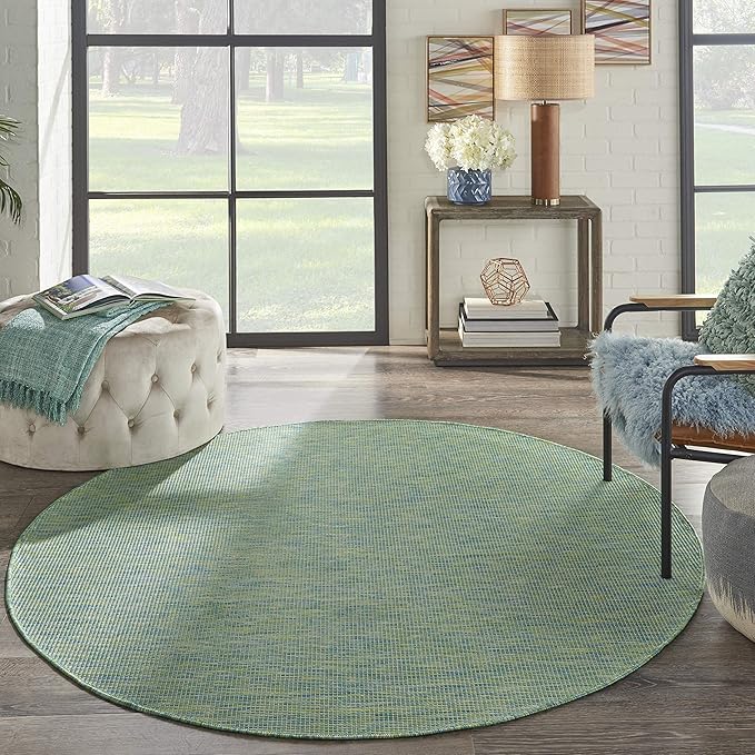 Nourison Positano Indoor/Outdoor Blue/Green 6' x Round Area Rug, Easy Cleaning, Non Shedding, Bed Room, Living Room, Dining Room, Backyard, Deck, Patio (6 Round)-Ruum Studio Home