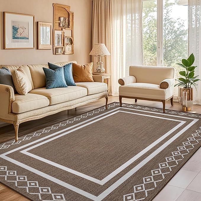 Outdoor Patio Rug, Outside Rectangular Carpet, Moroccan Geometric Rugs, Washable Large Indoor Outdoor Rug 8x10 Mats for RV, Picnic, Backyard, Deck, Balcony, Porch, Beach-Ruum Studio Home