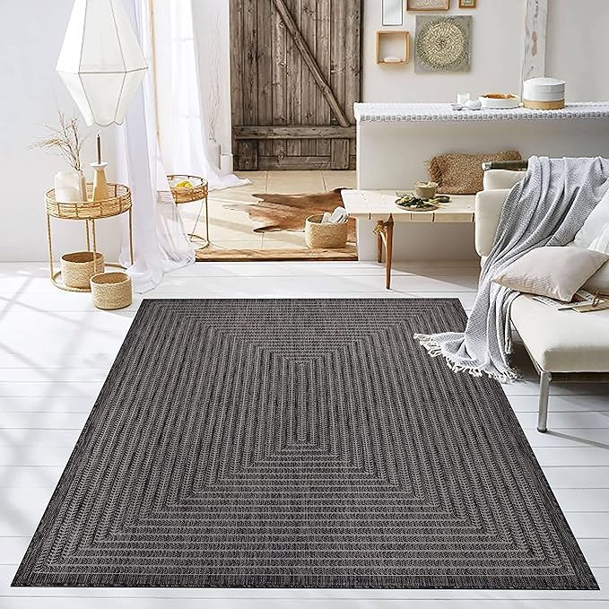 Adiva Rugs Outdoor Indoor Area Rug, Weather Resistant, Easy to Clean, Stain Resistant Floor Mat for Dining Room, Backyard, Deck, Patio (Pebble Weiss, 2'6" x 7')-Ruum Studio Home