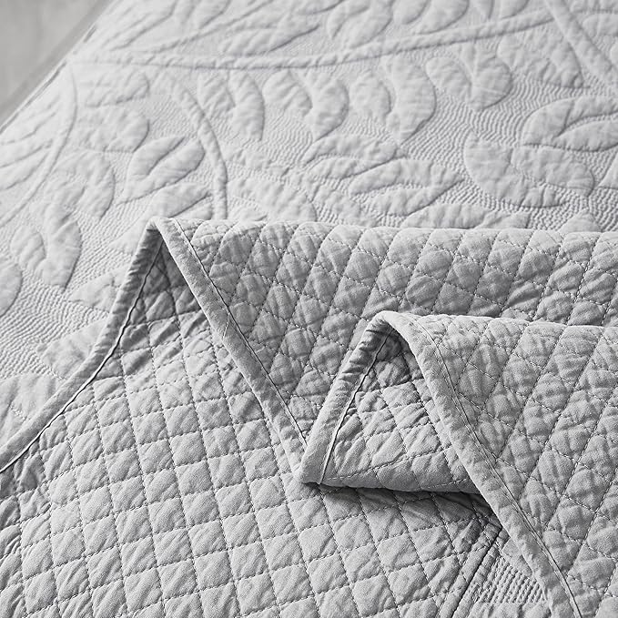 MarCielo 3-Piece 100% Cotton Oversized Bedspread Lightweight Quilt Coverlet Embroidery Farmhouse Bedding Set T0 (Light Grey, Twin (68"x86"))-Ruum Studio Home