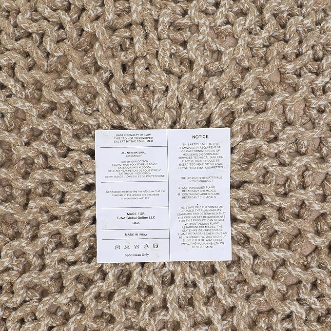 REDEARTH Round Pouf Ottoman - Hand Knitted Cable Boho Poof Home Décor Pouffe Circular Footrest for Living Room - Nursery - Bedroom - Lounge 100% Cotton (19.5"x19.5"x14") - Beige Ivory-Ruum Studio Home