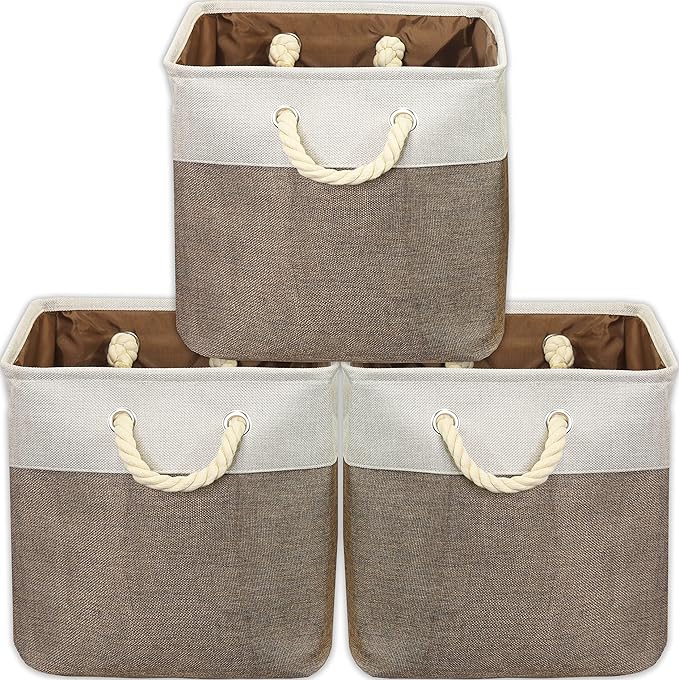 SIMPLE HOUSEWARE Fabric Storage Cubes, 13" x 13" Storage Bin, 3 Pack, Brown-Ruum Studio Home