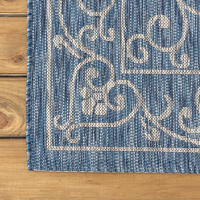 JONATHAN Y Vintage Filigree Indoor Outdoor Round Area Rug 6 Ft Navy/Gray, Charleston Textured Weave for Backyard, Patio, Porch, Easy-Cleaning, High Traffic, Pet-Friendly, Non-Shedding (SMB106D-6R)-Ruum Studio Home