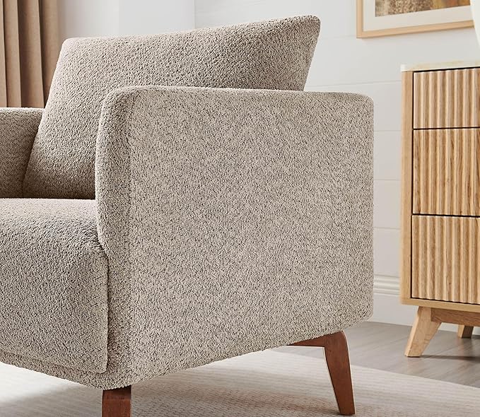 Oversized Accent Chair Modern Boucle Armchair for Living Room- 37" Wide Accent Chair with Solid Wood Legs, Camel Upholstered Lounge Chair for Bedroom & Office, Cozy Reading Chair (Easy Assembly)-Ruum Studio Home