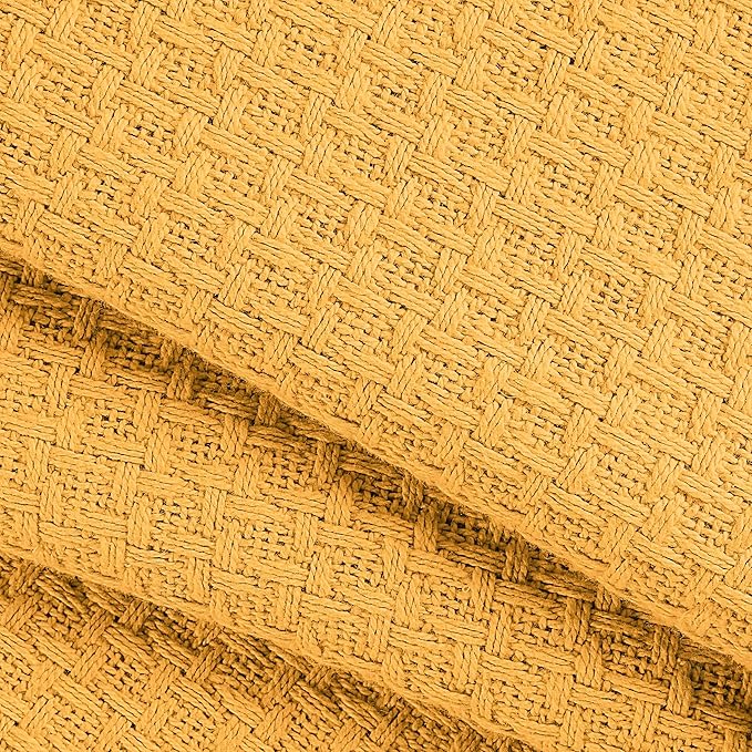 BELIZZI HOME 100% Cotton Bed Blanket, Breathable Bed Blanket Full Queen Size, Cotton Thermal Blankets Full Queen, Perfect for Layering Any Bed for All Season, Mustard Yellow-Ruum Studio Home