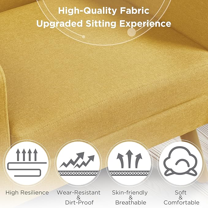 Yaheetech Mid-Century Accent Chairs, Modern Upholstered Living Room Chair, Cozy Armchair Button Tufted Back and Wood Legs for Bedroom/Office/Cafe, Yellow-Ruum Studio Home