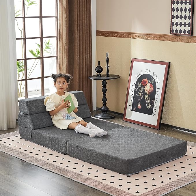 jela Foldable Sofa Bed Large Soft Foam Convertible Sleeper Chair Luxury Miss Fabric Fold Out Chair Bed Floor Couch with Back Support Floor Sofa for Living Room Bedroom (83"x33",Dark Gray)-Ruum Studio Home