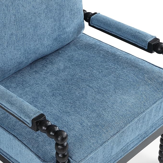 DUHOME Linen Fabric Spindle Accent Chairs Set of 2 with Wood Frame,Modern Accent Spool Chairs with Padded Spring Seat and Brushed Blue Base for Living Room Bedroom Farmhouse Home Office Belcony-Ruum Studio Home