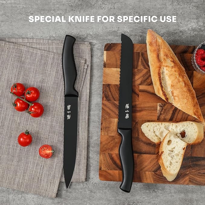 ZHANG XIAO QUAN SINCE 1628 15Pcs Knife Sets with Block, knife sets for kitchen with block High Carbon Stainless Steel Built-in Sharpener Dishwasher Safe(Black)-Ruum Studio Home
