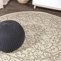 JONATHAN Y Vintage Filigree Indoor Outdoor Round Area Rug 4 Ft Beige/Brown, Charleston Textured Weave for Backyard, Patio, Porch, Easy-Cleaning, High Traffic, Pet-Friendly, Non-Shedding (SMB106A-4R)-Ruum Studio Home