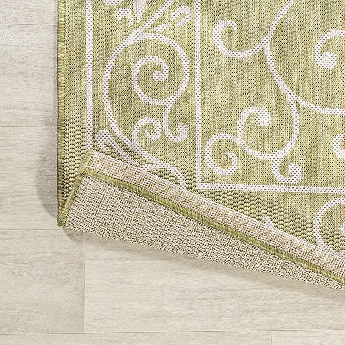 JONATHAN Y Vintage Filigree Indoor Outdoor Runner Rug 2X8 Green/Cream, Charleston Textured Weave for Backyard, Patio, Porch, Easy-Cleaning, High Traffic, Pet-Friendly, Non-Shedding (SMB106H-28)-Ruum Studio Home