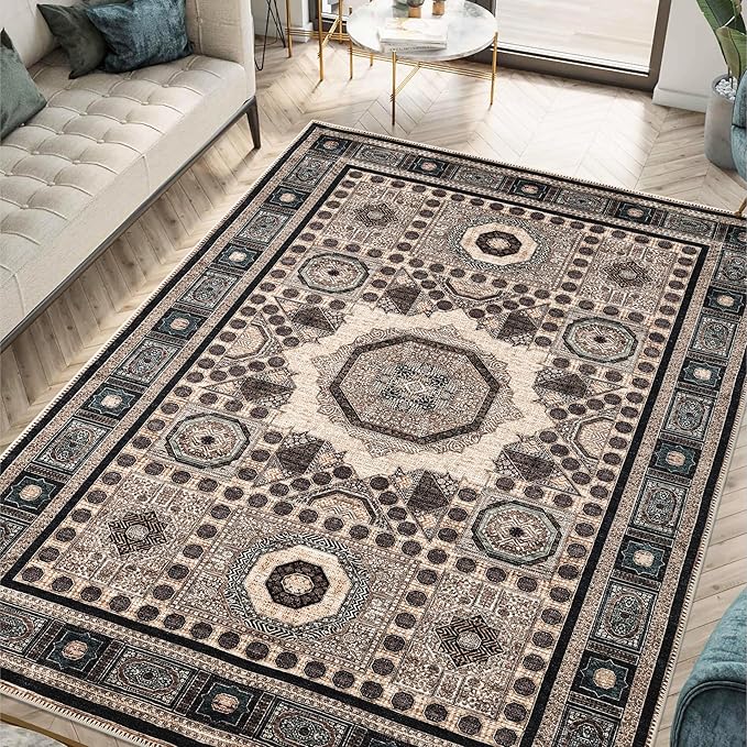 Keen Home Design 9x12 Rug - Machine Washable Area Rug with Non-Slip Backing, Ideal for Living Room, Dining Room, Bedroom - Vintage, Easy Clean, Durable, Low Pile Rug - (9' x 12')-Ruum Studio Home