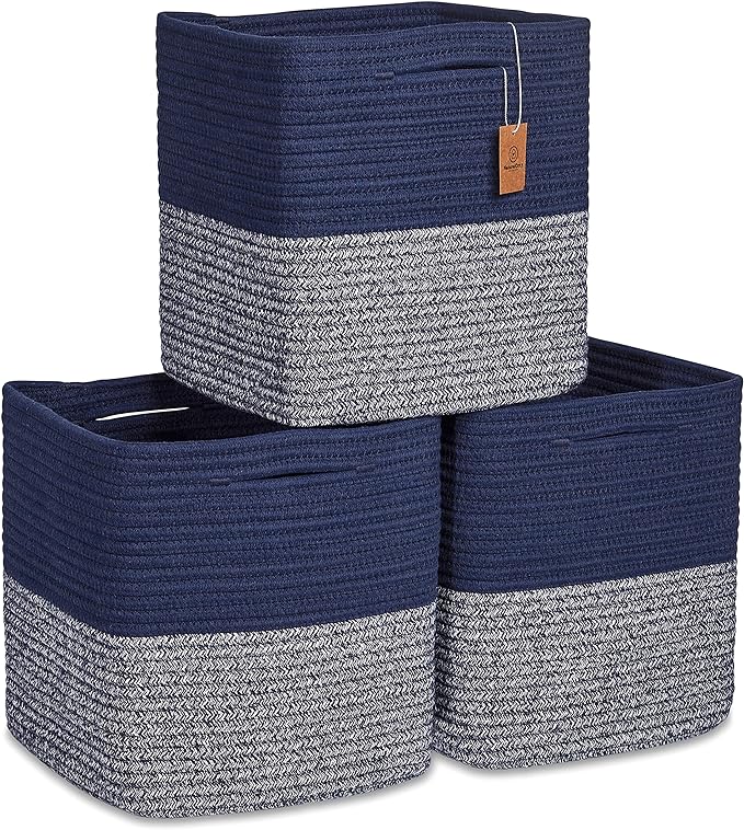 NaturalCozy Storage Cubes 11 Inch Cotton Rope Woven Baskets for Organizing, 3-Pack | Cube Storage Bin | Square Storage Baskets for Shelves Organizer, Classroom, Kids Toy Bins, Closet, Baby Nursery-Ruum Studio Home