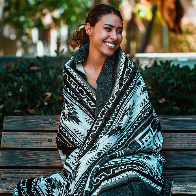 Off the Grid Inca Aztec Throw Blanket | Southwest Indian Navajo Boho Style | Native Woven Western Cover for Camping, Bedding, Couch-Ruum Studio Home