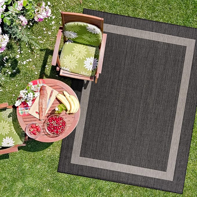 CAMILSON Outdoor Rug 9x12, Large Modern Outside Rugs for Patios Porches Waterproof Durable Washable Non-Shedding, Easy-to-Clean Indoor Outdoor Area Carpet (9 x 12, Bordered - Dark Gray/Light Gray)-Ruum Studio Home