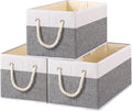 Yawinhe Foldable Storage Baskets for Shelves, Fabric Storage Cubes with Rope Handle, Closet Organizers for Clothes, 3-Pack, 14.96''Lx9.84''Wx8.26''H, White/Grey-Ruum Studio Home