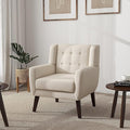 UIXE Accent Chair, Modern Upholstered Armchair in Fabric for Living Room, Comfy Club Arm Chairs Single Sofa Button Tufted Bedroom Reading Seat - White, Set of 1-Ruum Studio Home