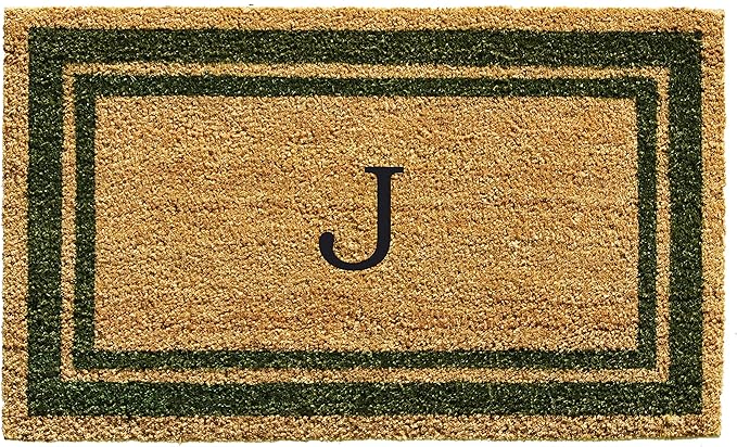 Calloway Mills 153042436J Sage Green Border 24" x 36" Monogram Doormat, (Letter J)-Ruum Studio Home