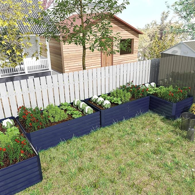 8x4x2 ft Outdoor Raised Garden Bed, Large Metal Planter Raised Beds, Planters for Outdoor Plants for Vegetables, Flowers, Herbs, Fruits, and Succulents.(4 Pcs,Blue)-Ruum Studio Home