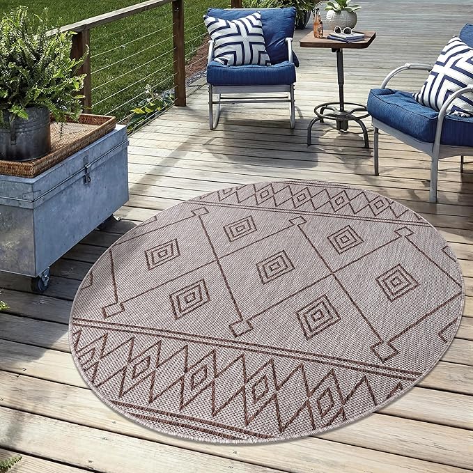 Keen Home Design Terrace Outdoor Round Rug - 5ft Round Washable Indoor/Outdoor Rug for Patio, Kitchen, Balcony, Beach, Garden, Deck and Porch, Size: 5'3" Round-Ruum Studio Home