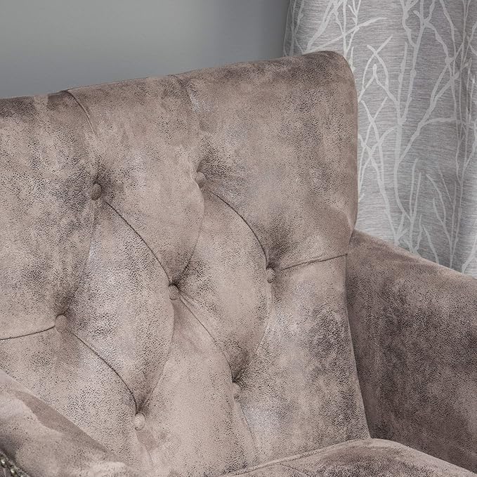Christopher Knight Home GDFStudio Medford Brown Tufted Club Chair, Fabric Accent Chair with Studded Nailhead Accents-Ruum Studio Home