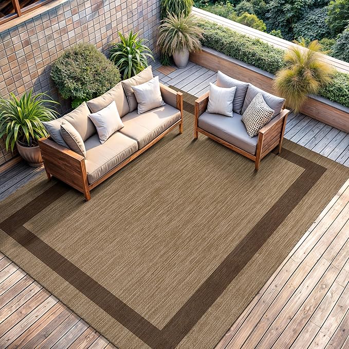 CAMILSON Outdoor Rug 8x10 - Modern Outside Rugs for Patios Porches Waterproof Durable Washable Non-Shedding, Easy-to-Clean Indoor Outdoor Area Carpet (8 x 10, Bordered - Jute)-Ruum Studio Home