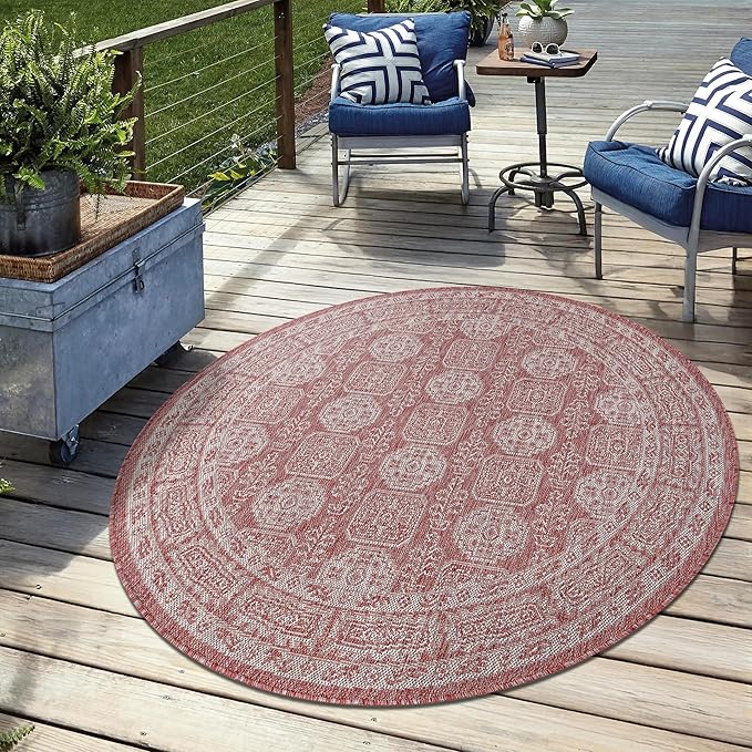 Keen Home Design Terrace Outdoor Round Rug - 8ft Round Washable Indoor/Outdoor Rug for Patio, Kitchen, Balcony, Beach, Garden, Deck and Porch, Size: 7'7" Round-Ruum Studio Home