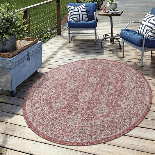 Keen Home Design Terrace Outdoor Round Rug - 8ft Round Washable Indoor/Outdoor Rug for Patio, Kitchen, Balcony, Beach, Garden, Deck and Porch, Size: 7'7" Round-Ruum Studio Home
