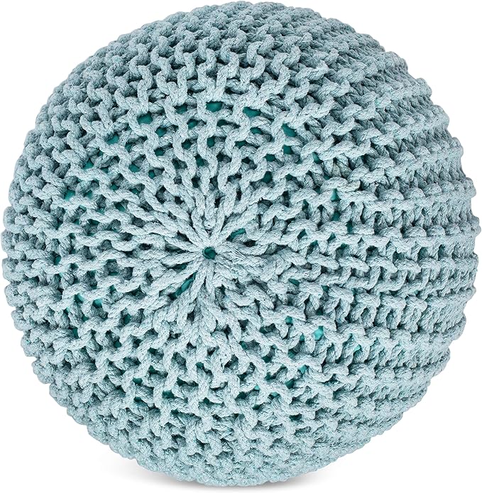 BIRDROCK HOME Round Pouf Ottoman | Cotton Braided Round Foot Stool | Bedroom and Living Room Poof | Sage Green Boho Ottoman | Pouf Foot Rest-Ruum Studio Home