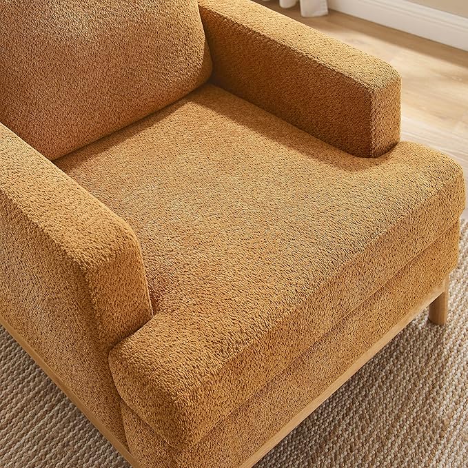 Oversized Accent Chair, Mid Century Modern Upholstered Armchair for Living Room, Comfy Chair for Bedroom Reading Chair, Single Sofa for Small Space with Rubberwood Base-Ruum Studio Home