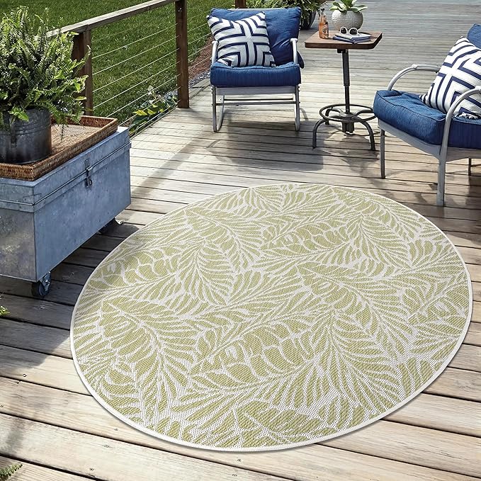 Keen Home Design Terrace Outdoor Round Rug - 8ft Round Washable Indoor/Outdoor Rug for Patio, Kitchen, Balcony, Beach, Garden, Deck and Porch, Size: 7'7" Round-Ruum Studio Home