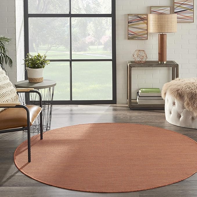 Nourison Positano Indoor/Outdoor Terracotta 6' x Round Area Rug, Easy Cleaning, Non Shedding, Bed Room, Living Room, Dining Room, Backyard, Deck, Patio (6 Round)-Ruum Studio Home