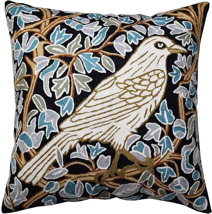 Cream Floral French Style Modern Floral Throw Pillow Cover - Hand Embroidered - 18x18 - White, Multicolor - Living Room, Bedroom, Outdoors, Accent, Home Staging-Ruum Studio Home
