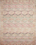 Loloi Layla Collection LAY-17 Pink/Lagoon 2'-0" x 5'-0" .13" Thick Accent Rug, Soft, Durable, Vintage Inspired, Distressed, Low Pile, Non-Shedding, Easy Clean, Printed, Living Room Rug-Ruum Studio Home