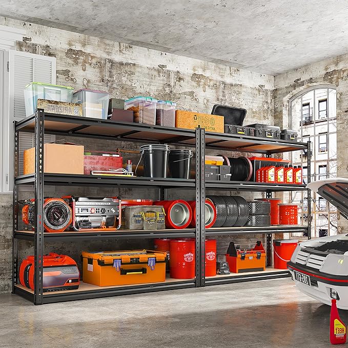REIBII 48" W Garage Shelving Heavy Duty 2550 LBS Storage Shelves 4 Tier Heavy Duty Shelving, Adjustable Metal Shelves, Industrial Shelf for Garage, Warehouse, Pantry, 48" W x 60" H x 24" D-Ruum Studio Home