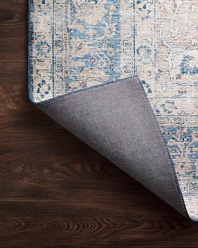 Loloi Layla Collection LAY-07 Blue/Tangerine 2'-6" x 7'-6" .13" Thick Runner Rug, Soft, Durable, Vintage Inspired, Distressed, Low Pile, Non-Shedding, Easy Clean, Printed, Living Room Rug-Ruum Studio Home