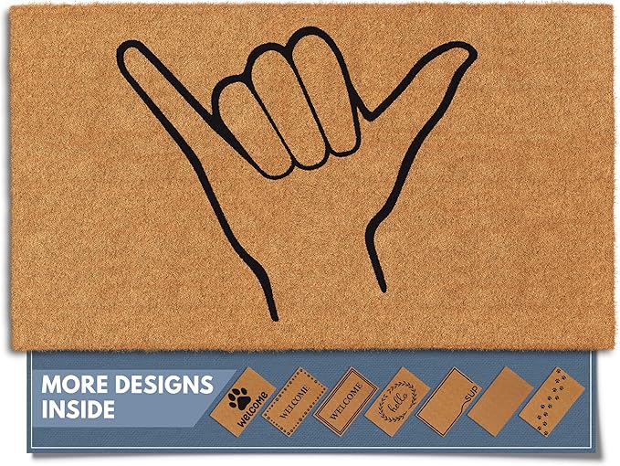 Barnyard Designs Natural Coco Coir Heavy Duty Backing Doormat - Large Cute Non-Slip Front Door Welcome Mat for Outside Entrance or Porch Entry, Brown (17x30, Shaka)-Ruum Studio Home