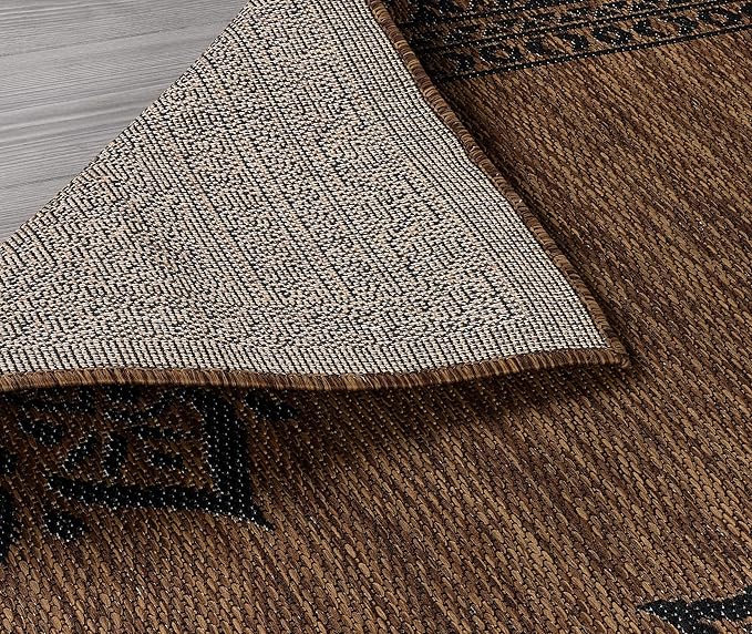 CAMILSON Outdoor Rug, 5x7 Medallion Nut Brown Black Modern Area Rugs for Indoor and Outdoor Patios, Kitchen and Hallway Mats, Washable Porch Deck Outside Carpet (Medallion Nut Brown Black, 5 x 7)-Ruum Studio Home