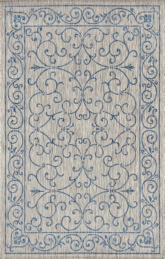 JONATHAN Y Vintage Filigree Indoor Outdoor Area Rug 6X9 Gray/Navy, Charleston Textured Weave for Backyard, Patio, Porch, Easy-Cleaning, High Traffic, Pet-Friendly, Non-Shedding (SMB106C-6)-Ruum Studio Home