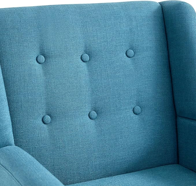 HUIMO Accent Chairs Set of 4, Upholstered Button Tufted Armchair, Linen Fabric Sofa Chairs for Bedroom, Living Room, Mid Century Modern Comfy Reading Chair (Lake Blue)-Ruum Studio Home
