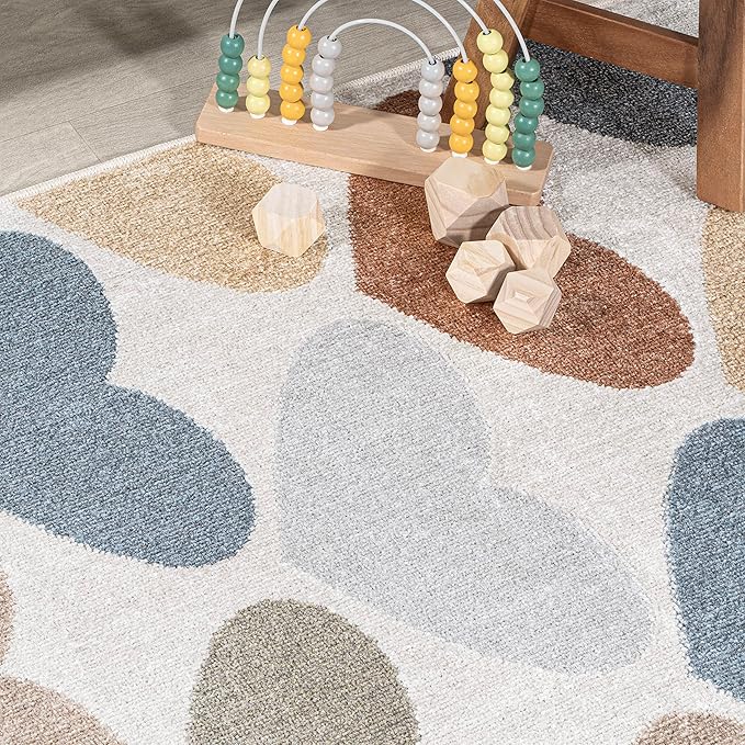 JONATHAN Y Machine-Washable Ivory/Blue/Orange Runner Rug, 2x8, Dila Modern Hearts Geometric, Kids & Novelty, Vintage, Bedroom, Kitchen, Living Room, Easy-Cleaning, Non-Shedding (KDW101A-28)-Ruum Studio Home