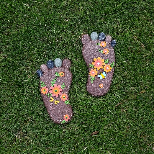 Stepping Stones Outdoor - Garden Decorative Stones for Patio, Deck, Garden or Sidewalk Home Decor Footprint Shaped Stepping Stones Set of 2 （Dark Brown）-Ruum Studio Home