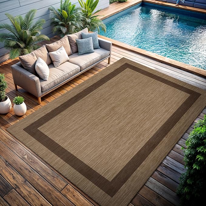 CAMILSON Outdoor Rug 10x14 - Large Modern Outside Rugs for Patios Porches Waterproof Durable Washable Non-Shedding, Easy-to-Clean Indoor Outdoor Area Carpet (10 x 14, Bordered - Jute)-Ruum Studio Home
